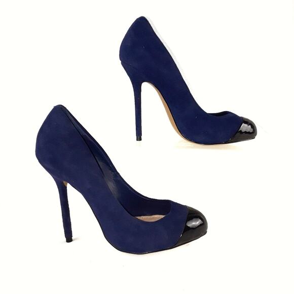 HALSTON Purple Blue Suede 4" Stiletto Skinny Heels Size 5.5 Petite Pumps Retro - Picture 3 of 12
